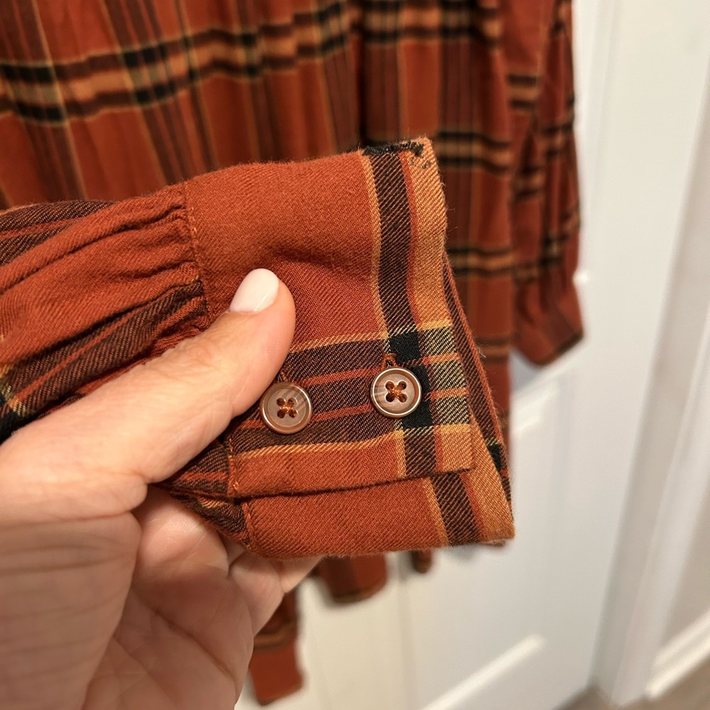 Knox Rose Rust Plaid Babydoll Dress - Picture 3 of 5